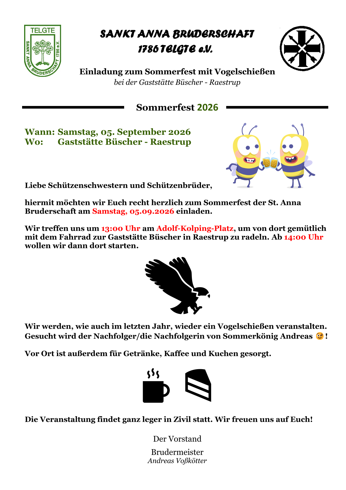 Einladung zum Sommerfest 2026 der St. Anna Bruderschaft Telgte